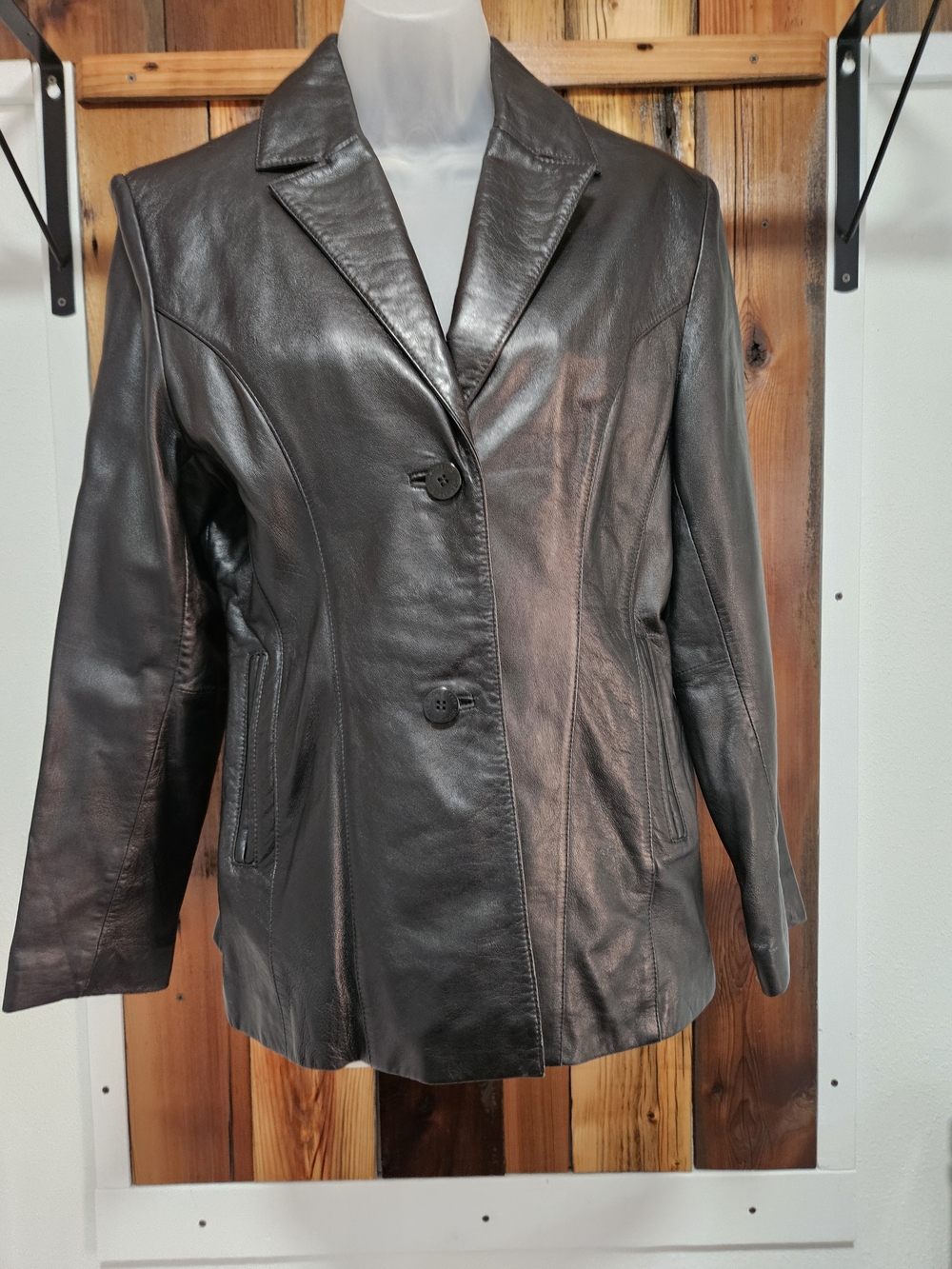 Pelle Studio Black Leather Two-Button Blazer Jacket